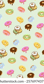 Donuts pattern background. Donuts illustration pattern. Donuts background. Perfect for fabric, textile, wallpaper, decor, illustration, print, packaging of products. SSTKbackgrounds