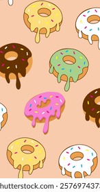 Donuts pattern background. Donuts illustration pattern. Donuts background. Perfect for fabric, textile, wallpaper, decor, illustration, print, packaging of products. SSTKbackgrounds