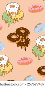 Donuts pattern background. Donuts illustration pattern. Donuts background. Perfect for fabric, textile, wallpaper, decor, illustration, print, packaging of products. SSTKbackgrounds