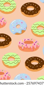 Donuts pattern background. Donuts illustration pattern. Donuts background. Perfect for fabric, textile, wallpaper, decor, illustration, print, packaging of products. SSTKbackgrounds