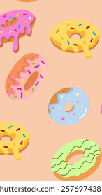 Donuts pattern background. Donuts illustration pattern. Donuts background. Perfect for fabric, textile, wallpaper, decor, illustration, print, packaging of products. SSTKbackgrounds