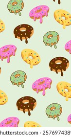 Donuts pattern background. Donuts illustration pattern. Donuts background. Perfect for fabric, textile, wallpaper, decor, illustration, print, packaging of products. SSTKbackgrounds