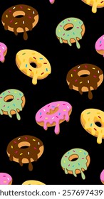 Donuts pattern background. Donuts illustration pattern. Donuts background. Perfect for fabric, textile, wallpaper, decor, illustration, print, packaging of products. SSTKbackgrounds