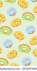 Donuts pattern background. Donuts illustration pattern. Donuts background. Perfect for fabric, textile, wallpaper, decor, illustration, print, packaging of products. SSTKbackgrounds