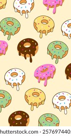 Donuts pattern background. Donuts illustration pattern. Donuts background. Perfect for fabric, textile, wallpaper, decor, illustration, print, packaging of products. SSTKbackgrounds