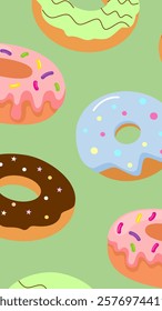 Donuts pattern background. Donuts illustration pattern. Donuts background. Perfect for fabric, textile, wallpaper, decor, illustration, print, packaging of products. SSTKbackgrounds