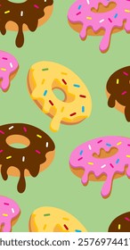 Donuts pattern background. Donuts illustration pattern. Donuts background. Perfect for fabric, textile, wallpaper, decor, illustration, print, packaging of products. SSTKbackgrounds