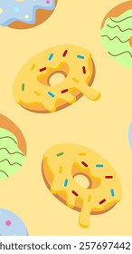 Donuts pattern background. Donuts illustration pattern. Donuts background. Perfect for fabric, textile, wallpaper, decor, illustration, print, packaging of products. SSTKbackgrounds