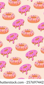 Donuts pattern background. Donuts illustration pattern. Donuts background. Perfect for fabric, textile, wallpaper, decor, illustration, print, packaging of products. SSTKbackgrounds