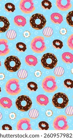 Donuts pattern background. Donuts illustration pattern. Donuts background. Perfect for fabrics, print, textile, wallpaper, and decor. SSTKbackgrounds 