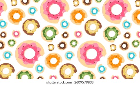 Donuts pattern background. Donuts illustration pattern. Donuts background. Perfect for fabrics, print, textile, wallpaper, and decor. SSTKbackgrounds 