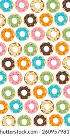 Donuts pattern background. Donuts illustration pattern. Donuts background. Perfect for fabrics, print, textile, wallpaper, and decor. SSTKbackgrounds 