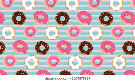 Donuts pattern background. Donuts illustration pattern. Donuts background. Perfect for fabrics, print, textile, wallpaper, and decor. SSTKbackgrounds 