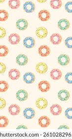 Donuts pattern background. Donuts illustration pattern. Donuts background. Perfect for fabrics, print, textile, wallpaper, and decor. SSTKbackgrounds 