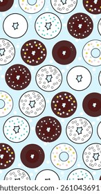 Donuts pattern background. Donuts illustration pattern. Donuts background. Perfect for fabrics, print, textile, wallpaper, and decor. SSTKbackgrounds 