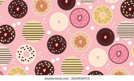 Donuts pattern background. Donuts illustration pattern. Donuts background. Perfect for fabrics, print, textile, wallpaper, and decor. SSTKbackgrounds 