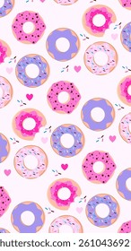 Donuts pattern background. Donuts illustration pattern. Donuts background. Perfect for fabrics, print, textile, wallpaper, and decor. SSTKbackgrounds 