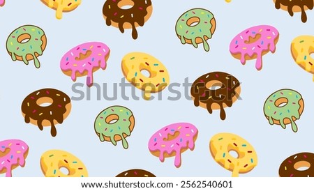 Donuts pattern background. Donuts illustration pattern. Donuts background. Perfect for fabrics, print, textile, wallpaper, and decor. SSTKbackgrounds 