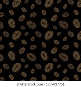 Donuts pattern with black background. Vector Donuts pattern for textile design, wrapping paper.