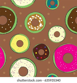 Donuts pattern hand drawing background in seamless.
