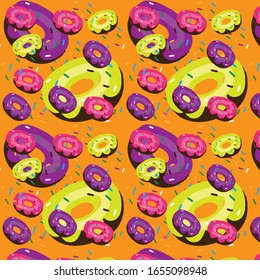 donuts pattern on an orange background for packaging food, textiles and bedding