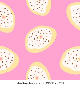 Donuts pattern. Vector illustration in cartoon flat style isolated on pink background