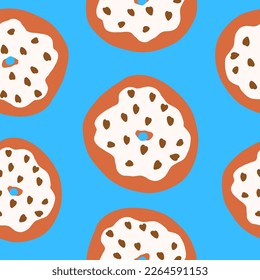 Donuts pattern. Vector illustration in cartoon flat style isolated on blue background