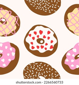Donuts pattern. Vector illustration in cartoon flat style isolated on white background