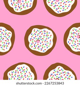 Donuts pattern. Vector illustration in cartoon flat style isolated on pink background