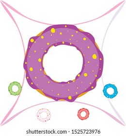 Donuts with pink, chocolate, lemon, blue mint glaze. Vector background.