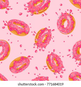 Donuts mit rosafarbener Glasur auf rosafarbenem Hintergrund