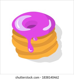  Donuts with pink icing.Cartoon.Vector color illustration.