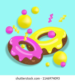 Donuts with pink and yellow glaze. Vector element for design.