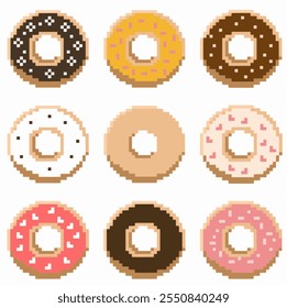 Donuts en Pixel Art. Set