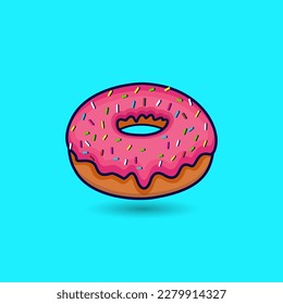 Donuts Premium Illustration Vector Drawn Design Set. Sugar Calories Doughnut Minimal Cafe Candy Pink Art, Food With Element And Isolated, Vector Design.