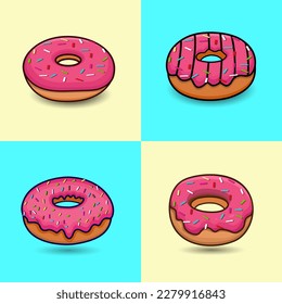 Donuts Premium Illustration Vector Drawn Design Big Collection. Sugar Calories Doughnut Minimal Cafe Candy Pink Art, Essen mit Element und isoliert, Vektordesign Set.