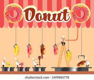 donuts with professional chefs, bakery factory background, sweet dessert background