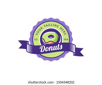 Donuts retro logo vector. Vintage badge logo design.