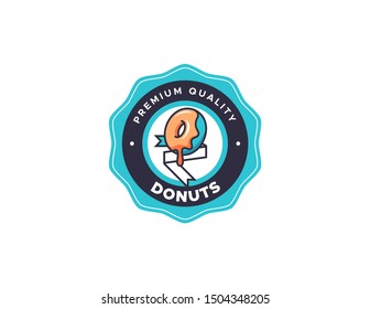 Donuts retro logo vector. Vintage badge logo design.