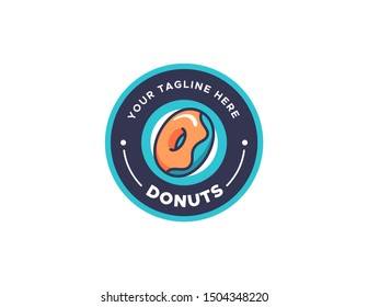 Donuts retro logo vector. Vintage badge logo design.