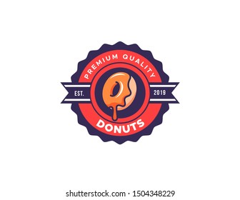 Donuts retro logo vector. Vintage badge logo design.