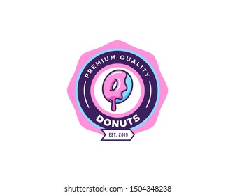Donuts retro logo vector. Vintage badge logo design.