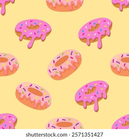 Donuts seamless pattern background. Donuts illustration pattern. Donuts background. Perfect for fabric, textile, wallpaper, decor, print or packaging. SSTKbackgrounds