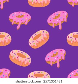 Donuts seamless pattern background. Donuts illustration pattern. Donuts background. Perfect for fabric, textile, wallpaper, decor, print or packaging. SSTKbackgrounds