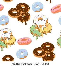 Donuts seamless pattern background. Donuts illustration pattern. Donuts background. Perfect for fabric, textile, wallpaper, decor, print or packaging. SSTKbackgrounds