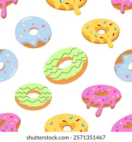 Donuts seamless pattern background. Donuts illustration pattern. Donuts background. Perfect for fabric, textile, wallpaper, decor, print or packaging. SSTKbackgrounds