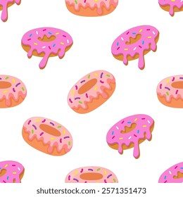 Donuts seamless pattern background. Donuts illustration pattern. Donuts background. Perfect for fabric, textile, wallpaper, decor, print or packaging. SSTKbackgrounds