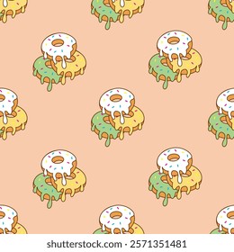 Donuts seamless pattern background. Donuts illustration pattern. Donuts background. Perfect for fabric, textile, wallpaper, decor, print or packaging. SSTKbackgrounds