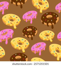 Donuts seamless pattern background. Donuts illustration pattern. Donuts background. Perfect for fabric, textile, wallpaper, decor, print or packaging. SSTKbackgrounds