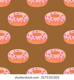 Donuts seamless pattern background. Donuts illustration pattern. Donuts background. Perfect for fabric, textile, wallpaper, decor, print or packaging. SSTKbackgrounds